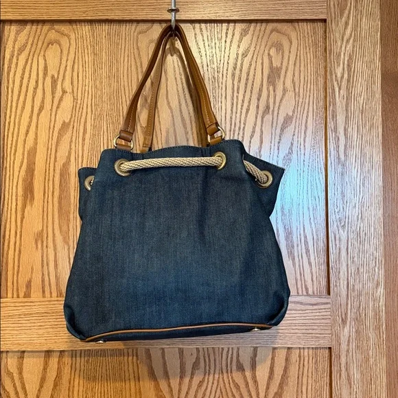Michael Kors Denim and Tan Shoulder Bucket Bag EUC